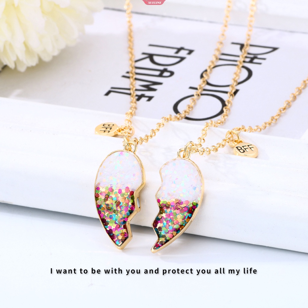 Lucu 2 Pcs BFF Kalung Berbentuk Hati Liontin BFF Kalung fashion Pasangan Rantai Kalung Perhiasan Persahabatan Anak [ZXL]