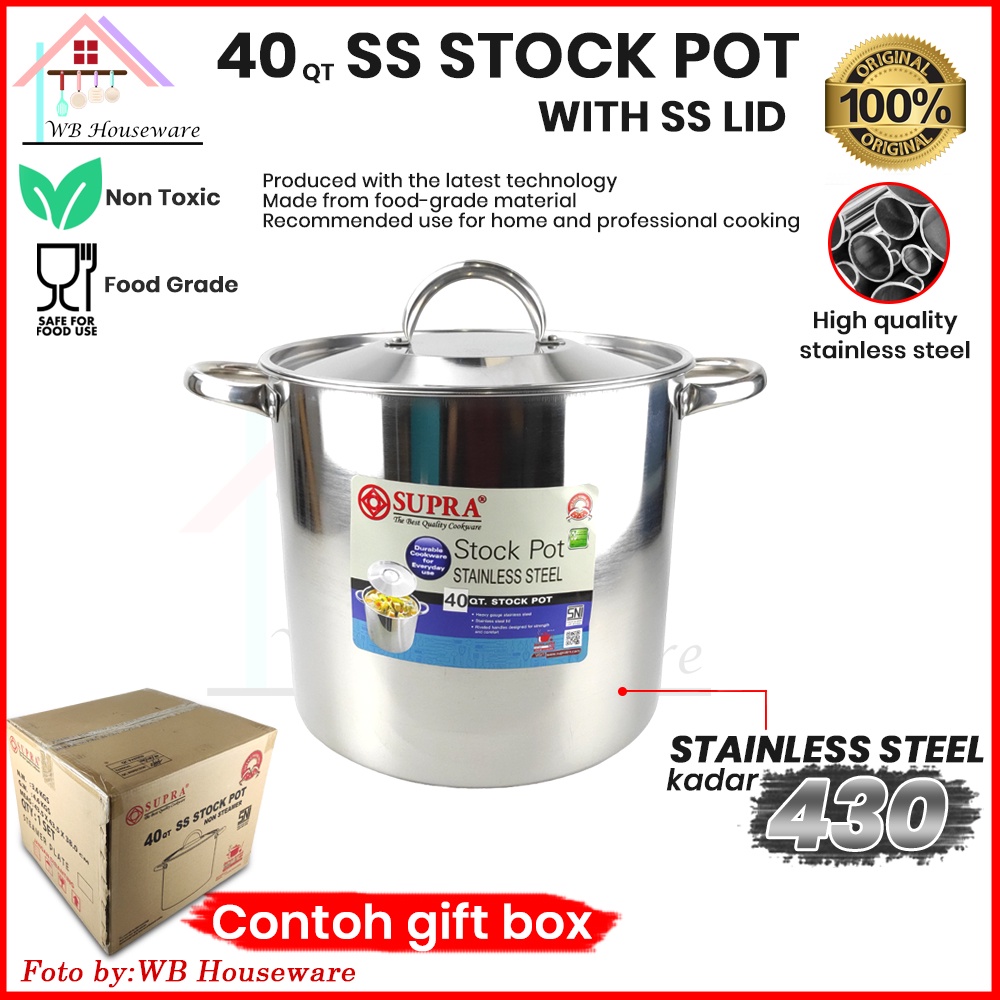 TERMURAH SUPRA stockpot 40qt 38Liter / panci tinggi jumbo stainless + tutup / panci rebus sayur /