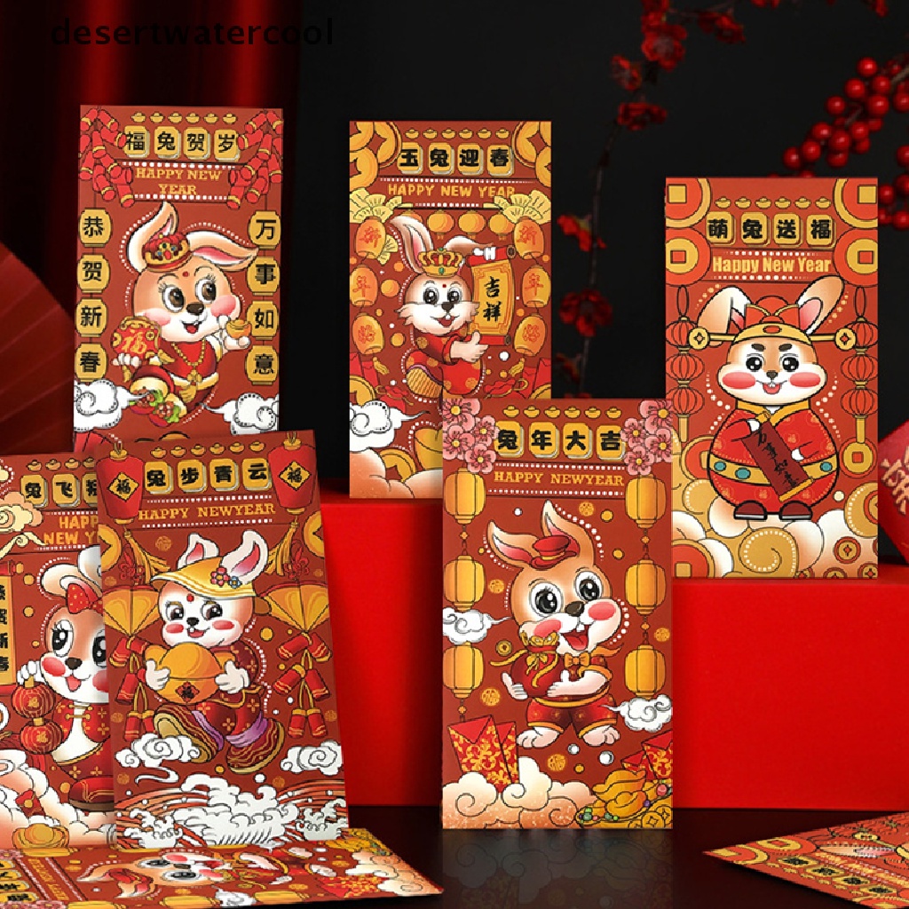 Deid 6pcs Kartun Anak Hadiah Uang Packing Bag Amplop Merah 2023tahun Kelinci Merah Packet Chinese New Year Money Packing Bag Lucky Red Packets Martijn