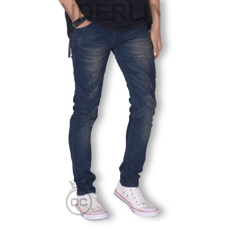 Jeans Celana Pria Laser Daun Sobek Tidak Tembus Original Distro Bandung