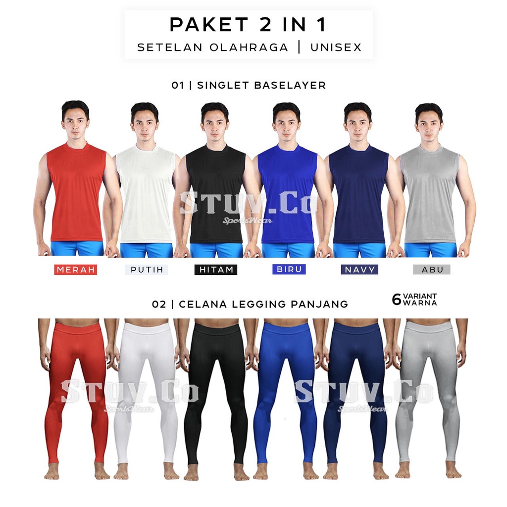 PAKET STELAN OLAHRAGA 2IN1 MANSET TANPA LENGAN DAN LEGGING PANJANG OLAHRAGA UNISEX KEREN