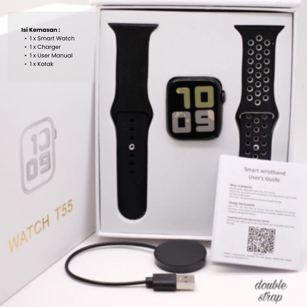 Jam Tangan Smartwatch T55 T500 Blood Pressure Android IOS Universal Bluetooth Layar Sentuh Dengan Pedometer Monitor Detak Jam