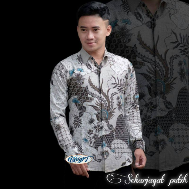 kemeja batik baju batik pria lengan panjang motif Sekar jagad putih