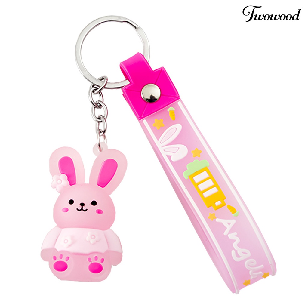 Twowood Rabbit Keychain Colorful Kartun Hewan Stainless Portable Hias Kekinian Bintang Wortel Bunga Rabbit Key Ring Schoolbag Decor