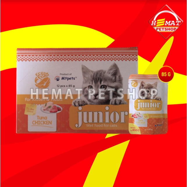 Makanan Kucing Junior Wet Food Pouch 85 Gram Grosir Dus isi 12 Pcs