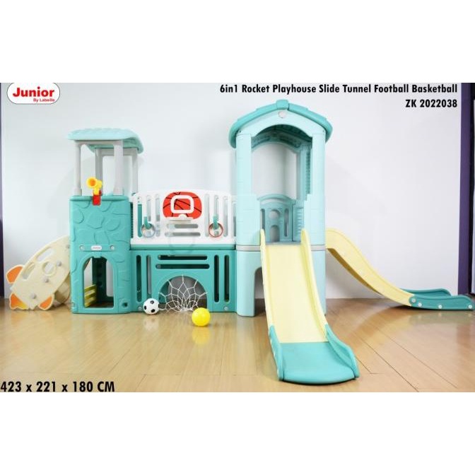 6 In 1 Rocket Playhouse Slide Tunnel Football Basketball Playground