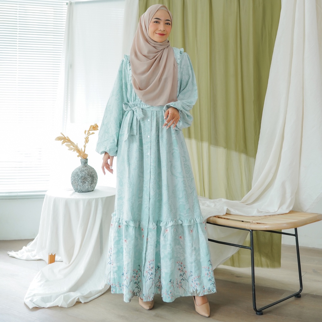 SYAFA RUFFLE Dress Wanita Muslim Ala Korea Bahan Crincle Busui Friendly