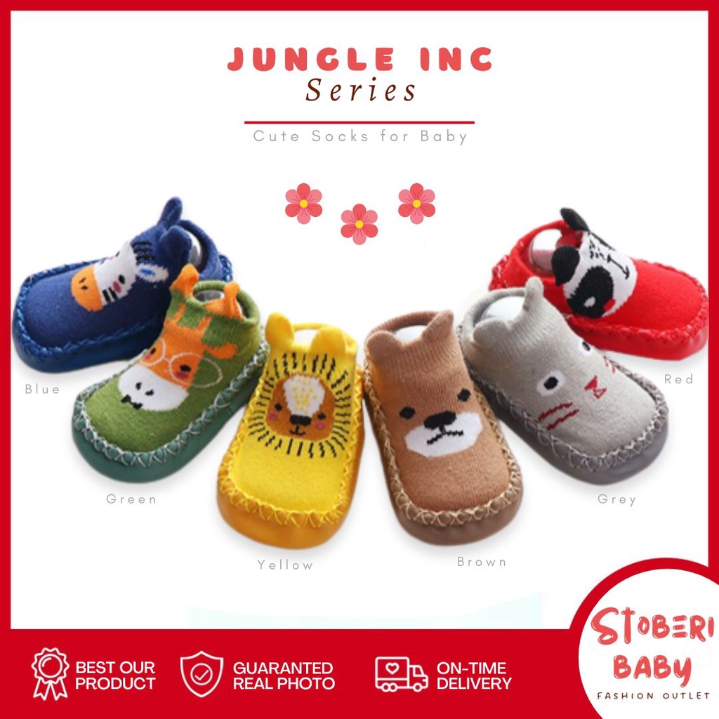 PUNCAK 3.3 stoberi baby - KAOS KAKI BAYI ANTI SLIP MOTIF LUCU JUNGLE INC