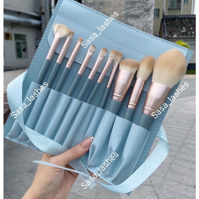 Make Up Brush Powder Foundation Kuas 10 pcs BIRU