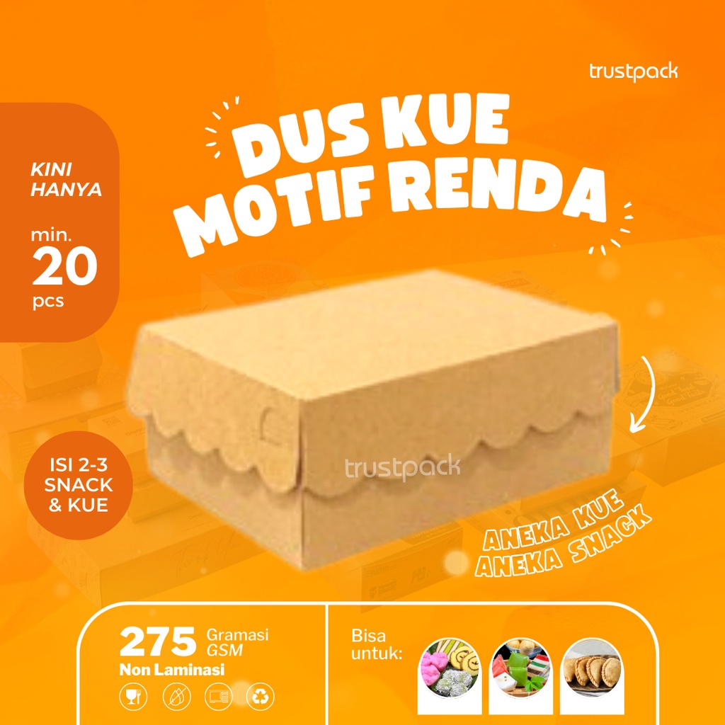 Dus Snack Kraft 13x10x6 Renda// dus r3/dus lapis/ dus acara/dus kue