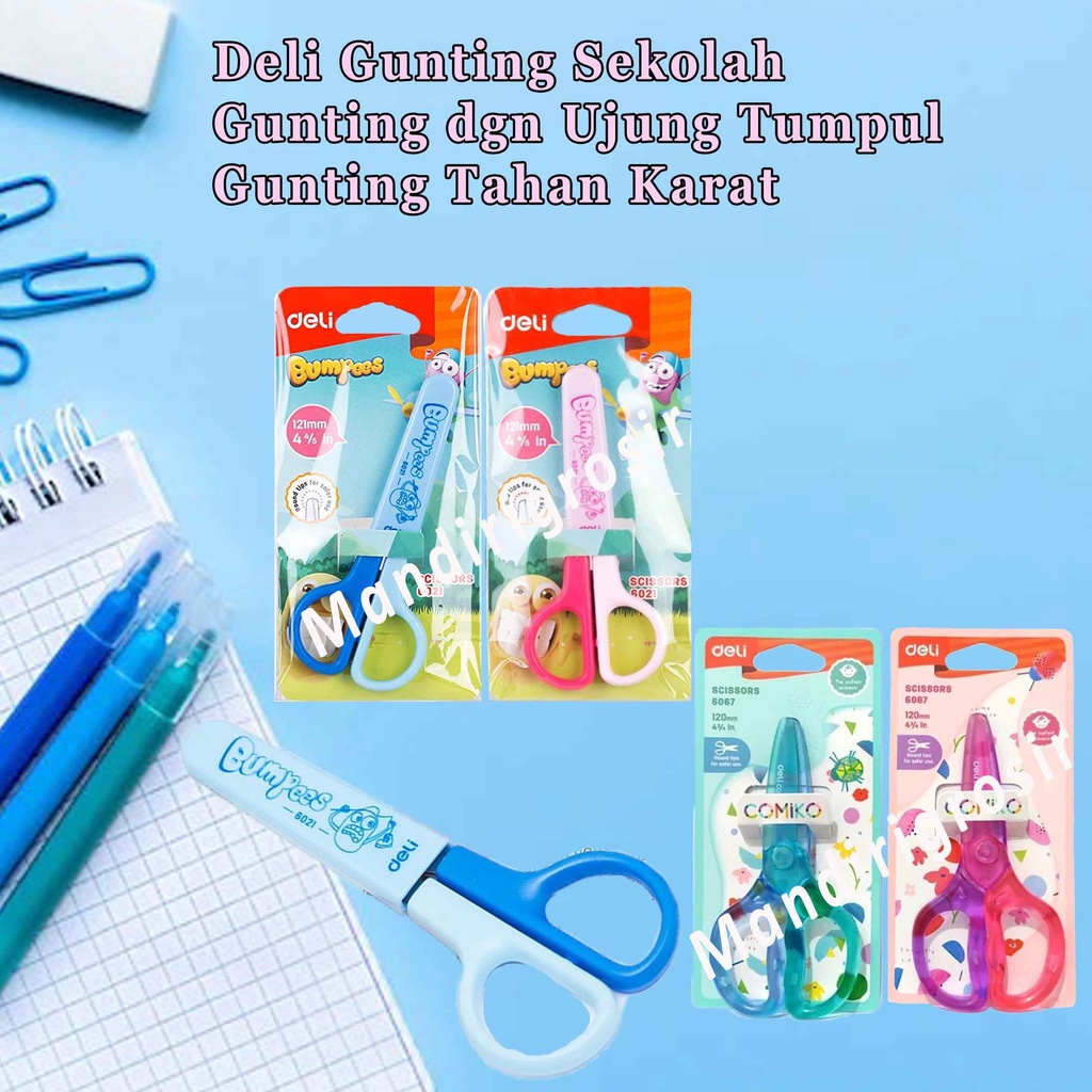 Gunting Ujung Tumpul * DELI Scissors * Pemotong Kertas * Gunting Tahan Karat