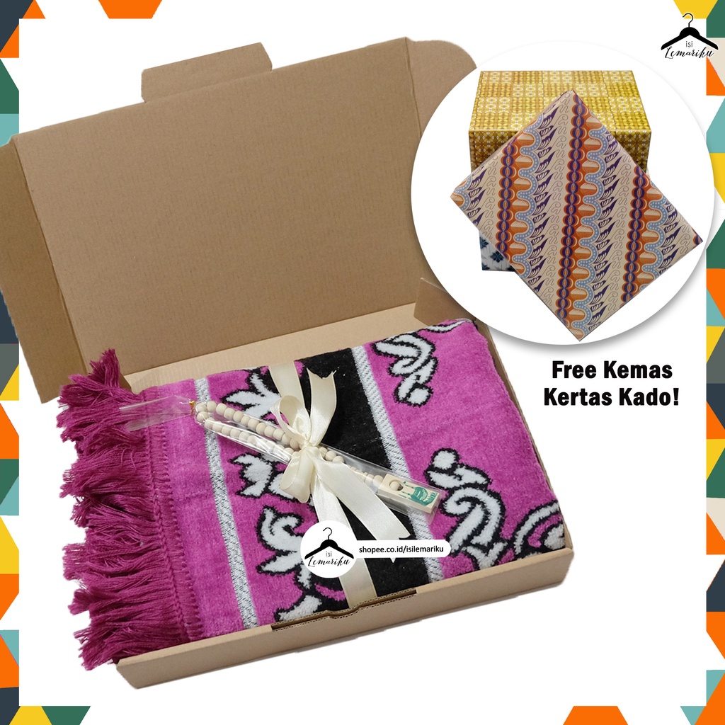 Special Gift Box Sajadah  Turkey Gokkusagi Besar FREE Tasbih Souvenir Kemas Kado Hampers Hantaran