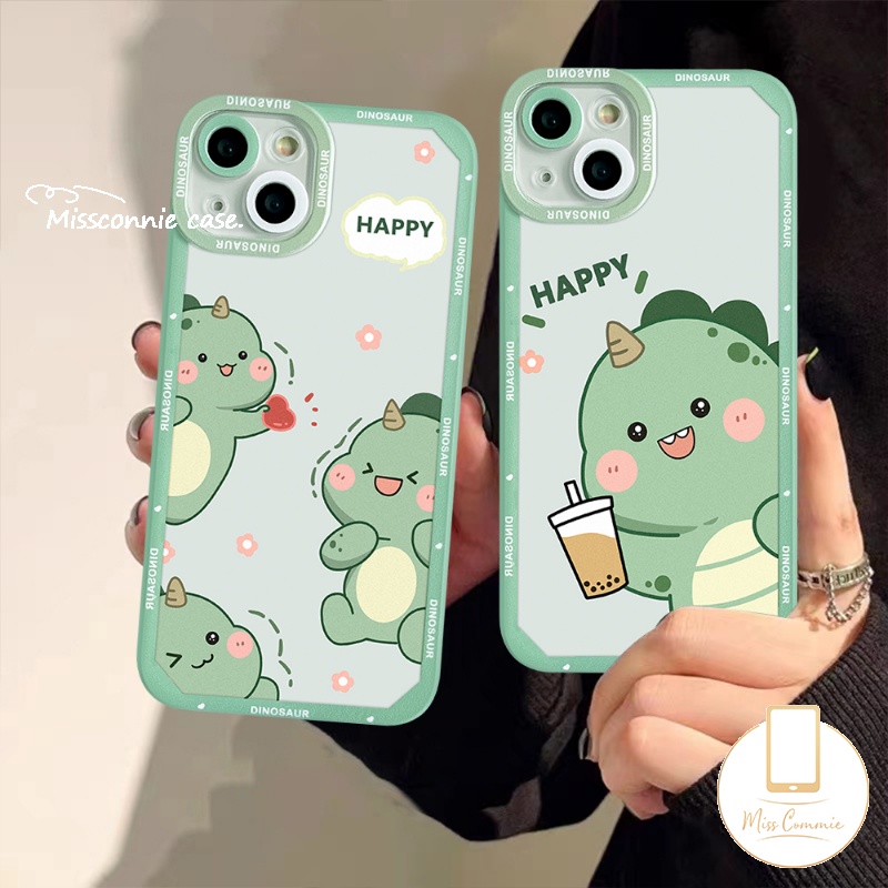 IPHONE Soft TPU Case Compatible Untuk Iphone7 8 Plus 6 6S Plus 11 12 13 14 Pro Max XR X XS Max SE 2020cantik Lucu Kartun Dinosaurus Kecil Minum Teh Susu Soft TPU Back Cover