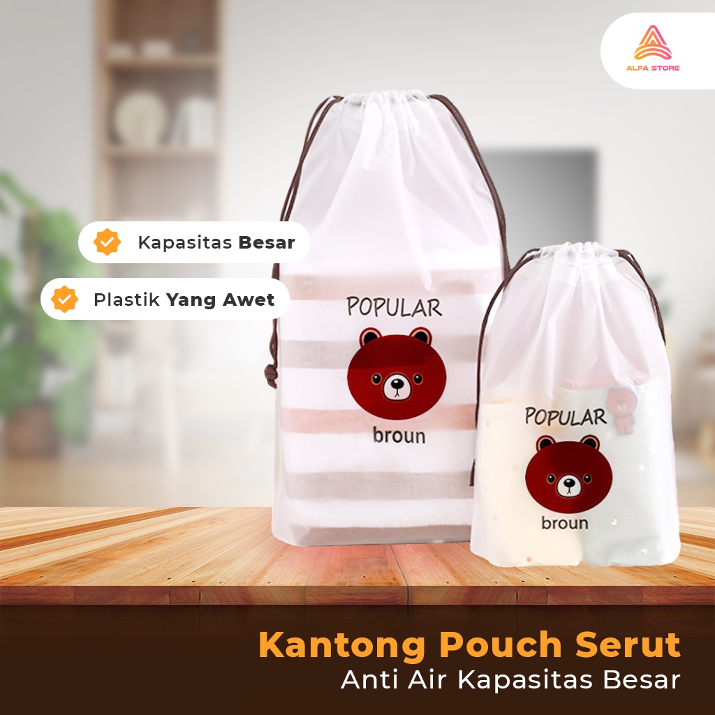 Kantong Pouch Serut Anti Air Penyimpanan Serbaguna Tas Serut Motif