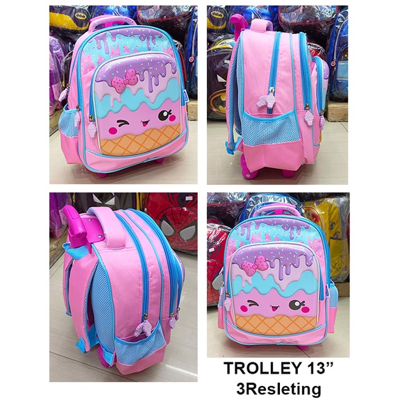 PPROMO 10.10 TROLLEY Roda Dorong TAS ANAK PEREMPUAN GAMBAR ES KRIM SUGAR TIMBUL 3Res IMPORT