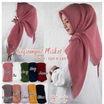 HIJAB SEGI EMPAT PLISKET JUMBO 130x130 / BELLA PLISKET JUMBO/BISA COD