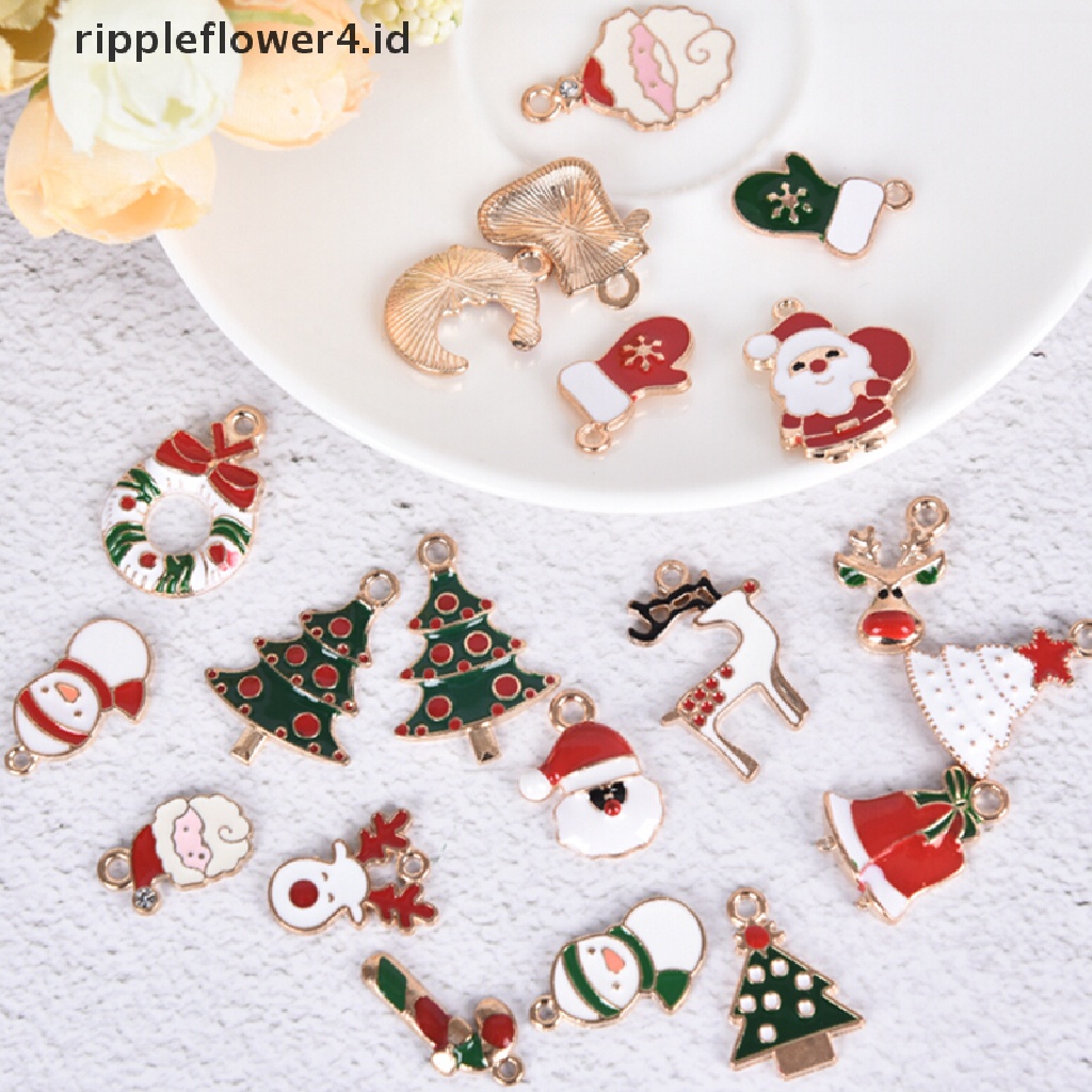 {rippleflower4.id} 20pcs/set Enamel Alloy Campur Natal Ch Liontin Perhiasan DIY Craft Making~