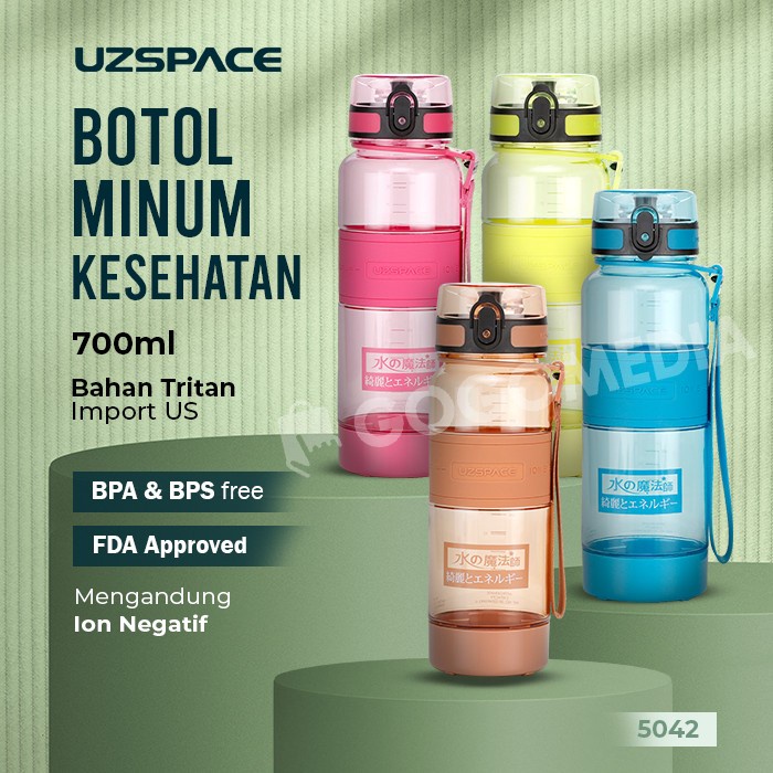 UZSPACE 5041 5042 Botol Air Minum Ion Kesehatan 1 Liter 1L 700ml Bahan Tritan BPA Free  Anti Tumpah Water Bottle Sport Olahraga Sepeda