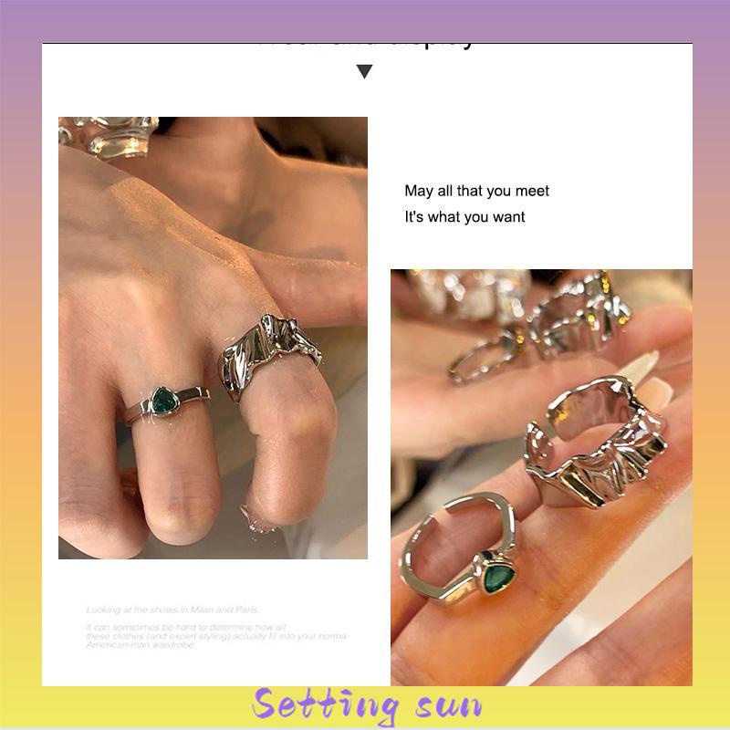 2pcs Cincin Korea Gaya Punk Cross Opening Irregular Texture Untuk Pria Wanita Aesthetic keren Silver Ring Jewelry TN