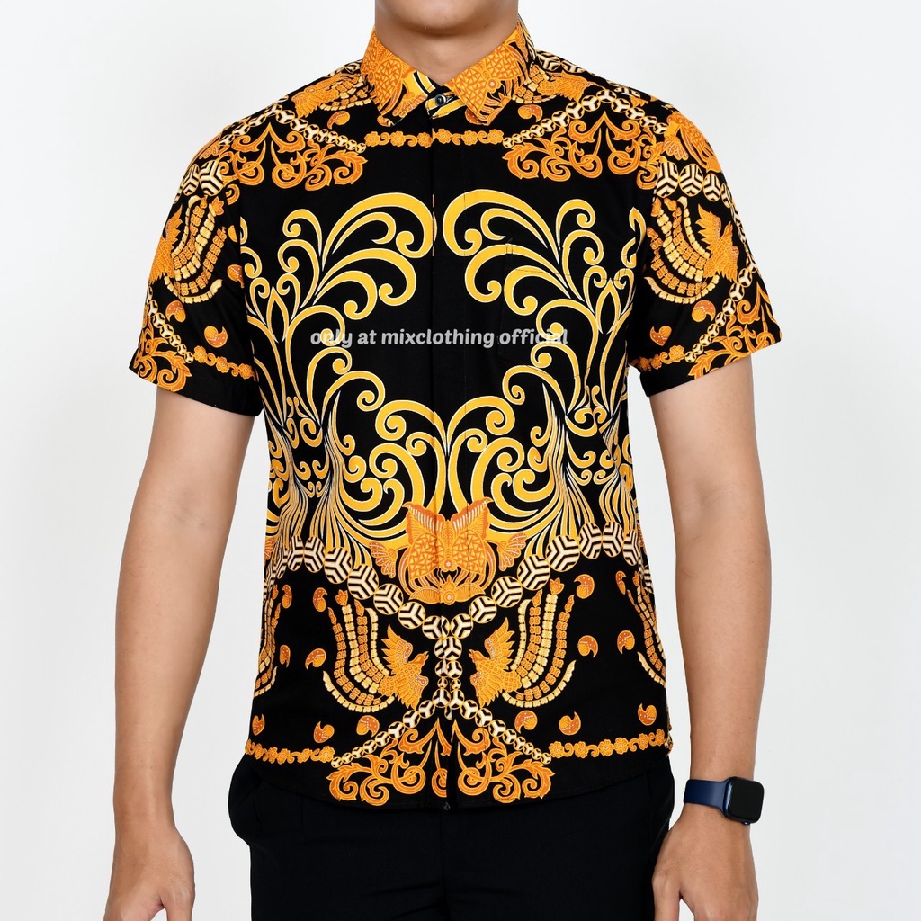 Baju Kemeja Batik Pria Lengan Pendek Slim fit Premium Kode 1929