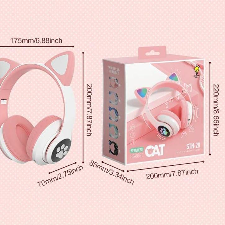 Viral STN - 28 Headphone Bluetooth 5.0 Bentuk Telinga Kucing Dengan Mic