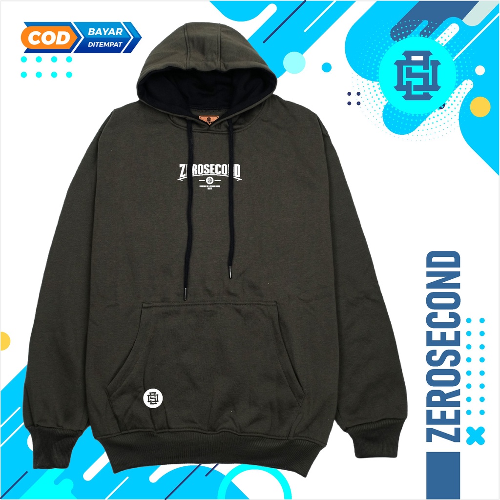 Zero.Second Sweater Hoodie Pria Autentic Logo ZS Warna HIJAU ARMY Bahan Catton Flecee Gramasi 280S Permium Tebal Full Varisn Warna