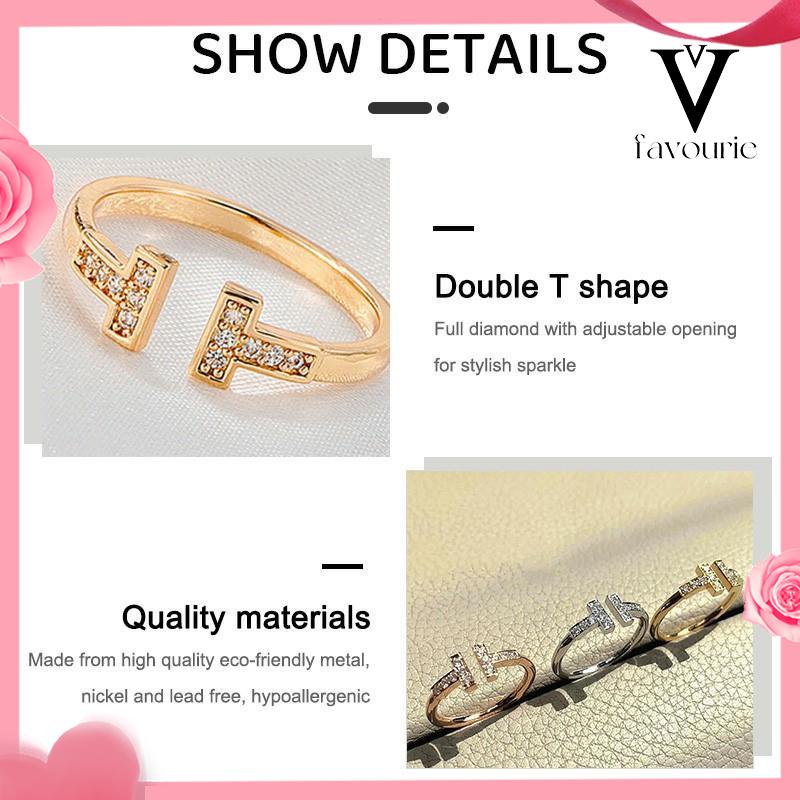 CODCincin Berlian Penuh T Ganda Trendi Cincin Berlian Berlapis Emas Wanita-FA