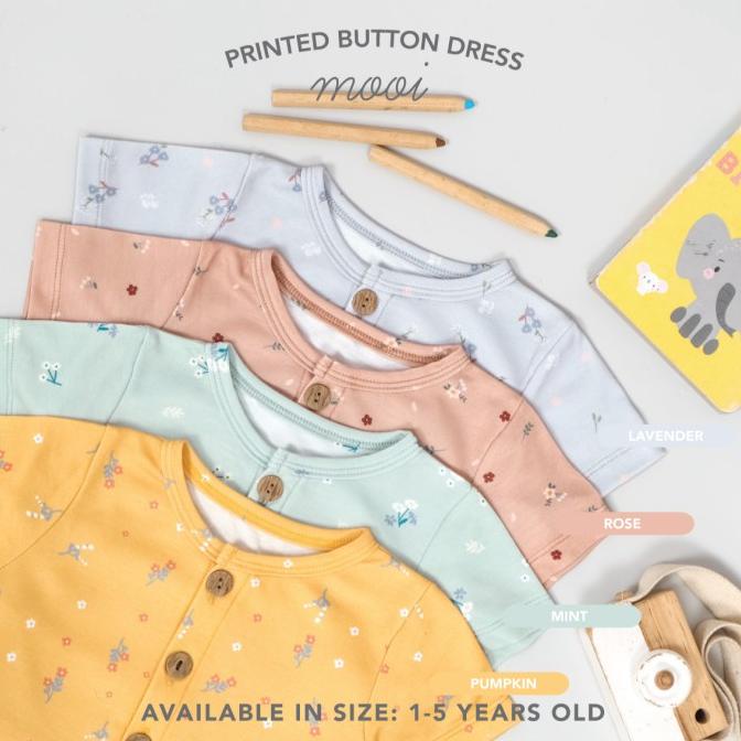 Mooi Dress Anak Perempuan Printed Button Dress