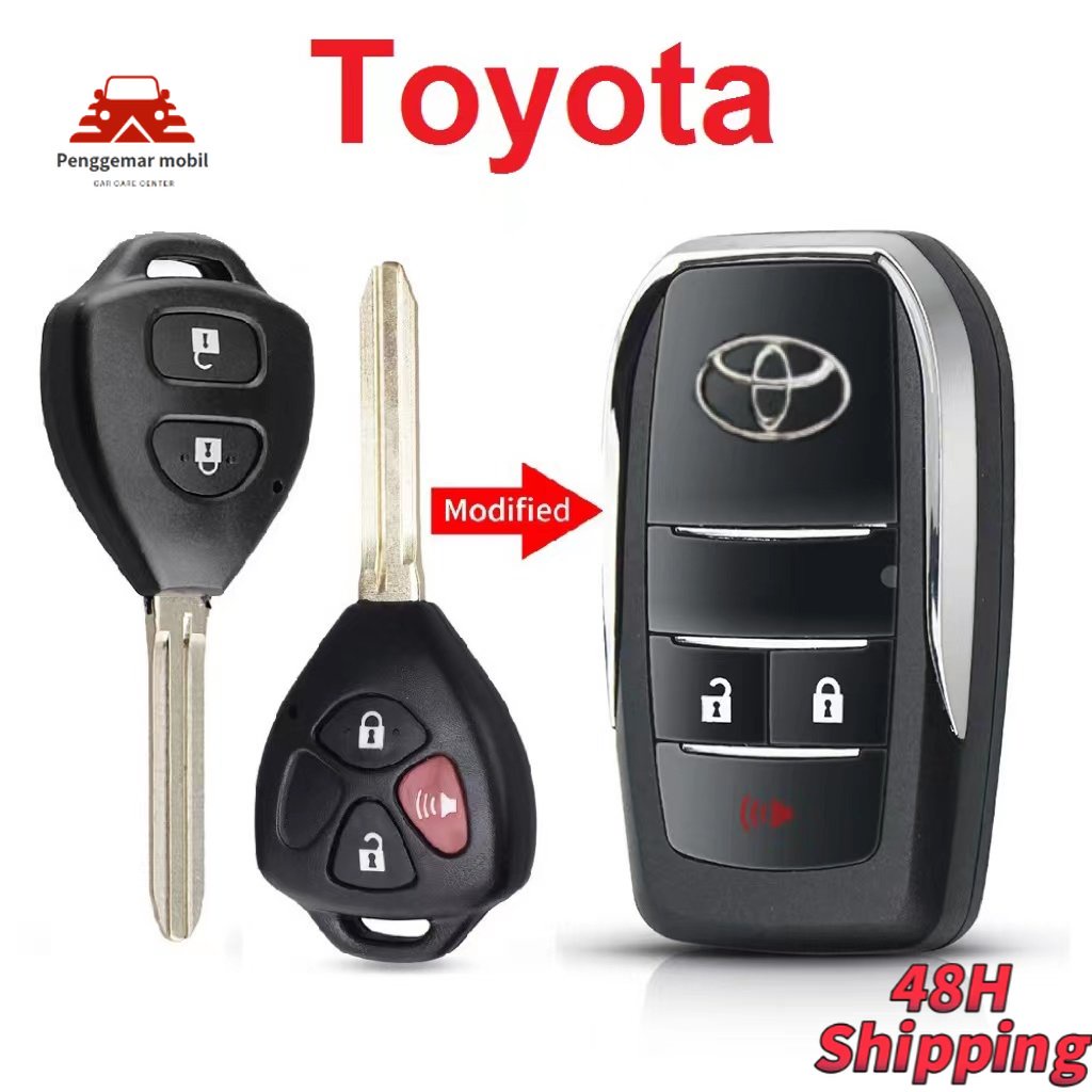 Toyota Casing Kunci mobil Case Remot Model Lipat Innova Yaris Vios Altis Fortuner Inova Filp Key Flipkey 2 Tombol 3 Tombol universal/kunci remot mobil/remote mobil universal