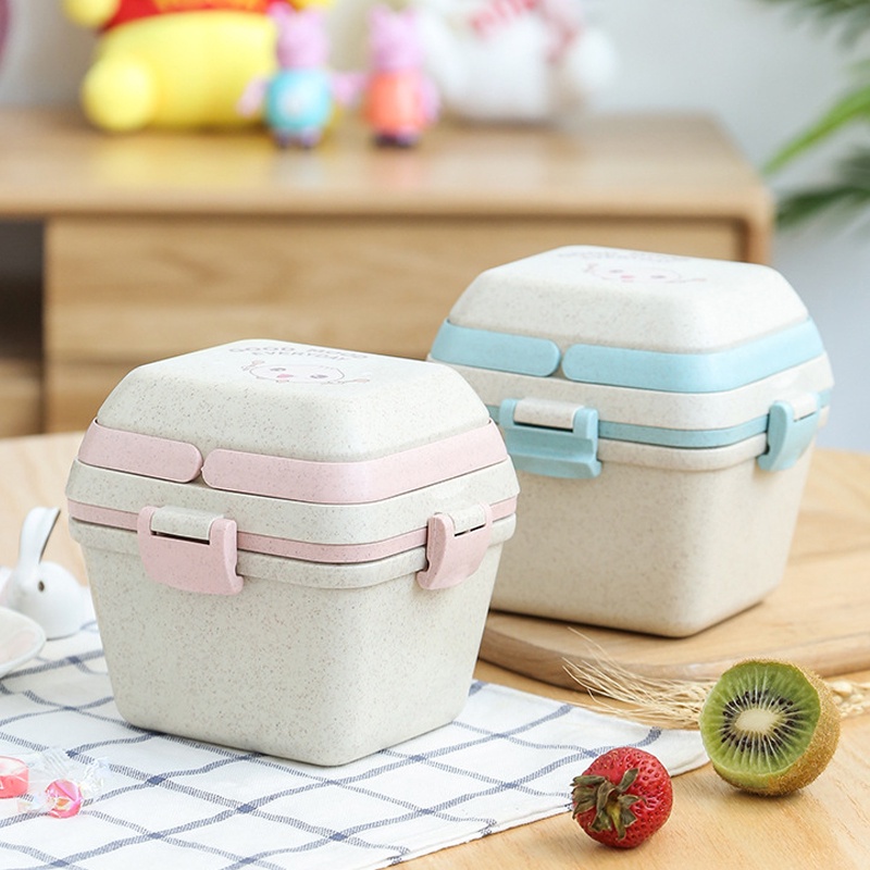 Lunch Box Set Kotak Tempat ​Makan Bekal Free Sendok Material Microwavable Anti Tumpah