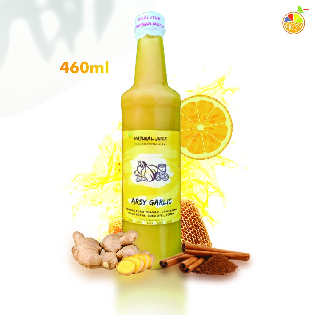(650 ML ) Jus Herbal Bawang Putih Tunggal, Lemon, Cuka Apel, Jahe Merah, Madu dan Kayu Arsy Organik