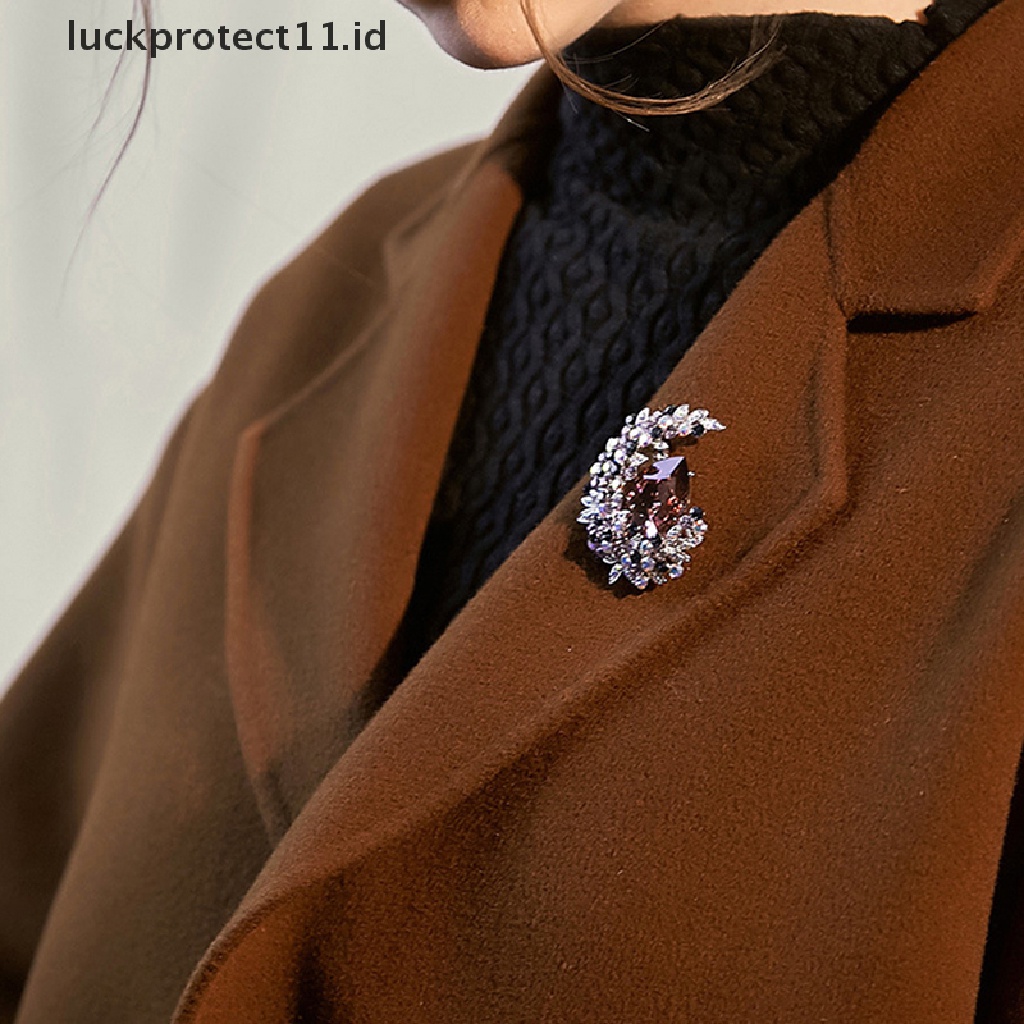 /Fashion Hot// Fashion// Tetesan Air Hujan Kristal Bulan Brooche Fashion Elegant Alloy Brooch.