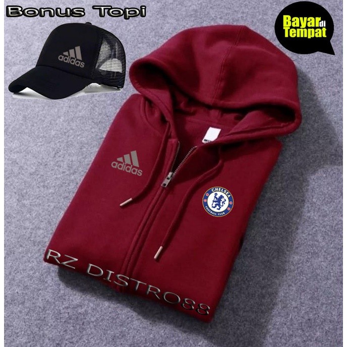Diskon Bonus Topi  Jaket Hoodie Resleting Chelsea Fc Adidas Logo Silver