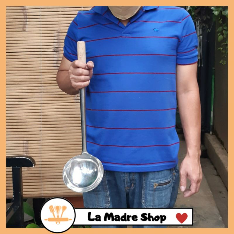 IRUS SENDOK SAYUR Centong Kuah Baso Stainless gagang Kayu Uk. Jumbo