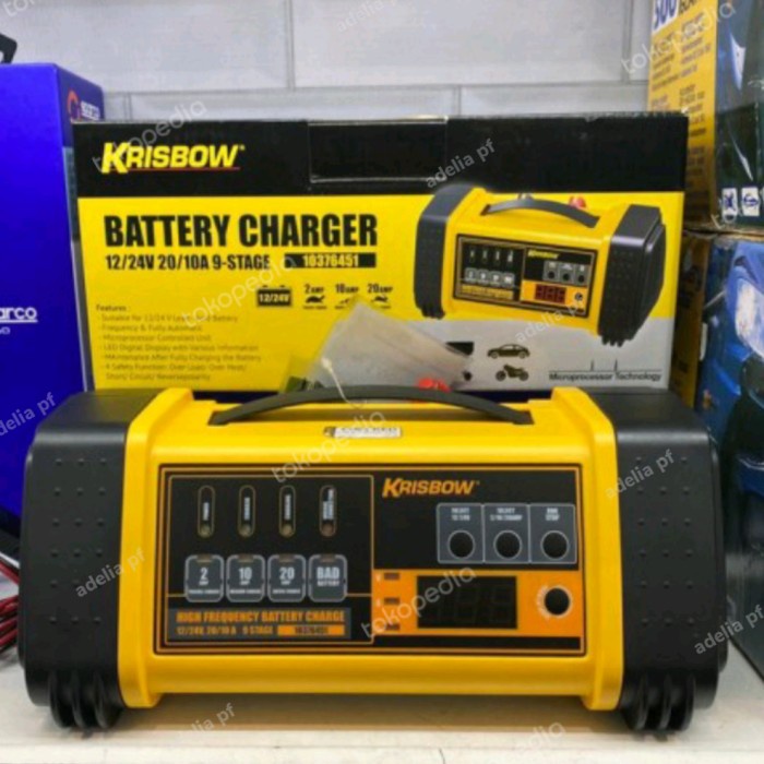 Charger Accu Krisbow Charger Baterai Aki Mobil 12/24 Volt 20/10a