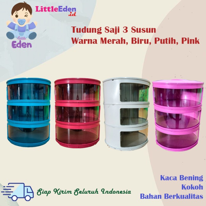 Tud Tudung Saji 3 Susun Bertingkat (Biru, Merah, Putih, Pink)