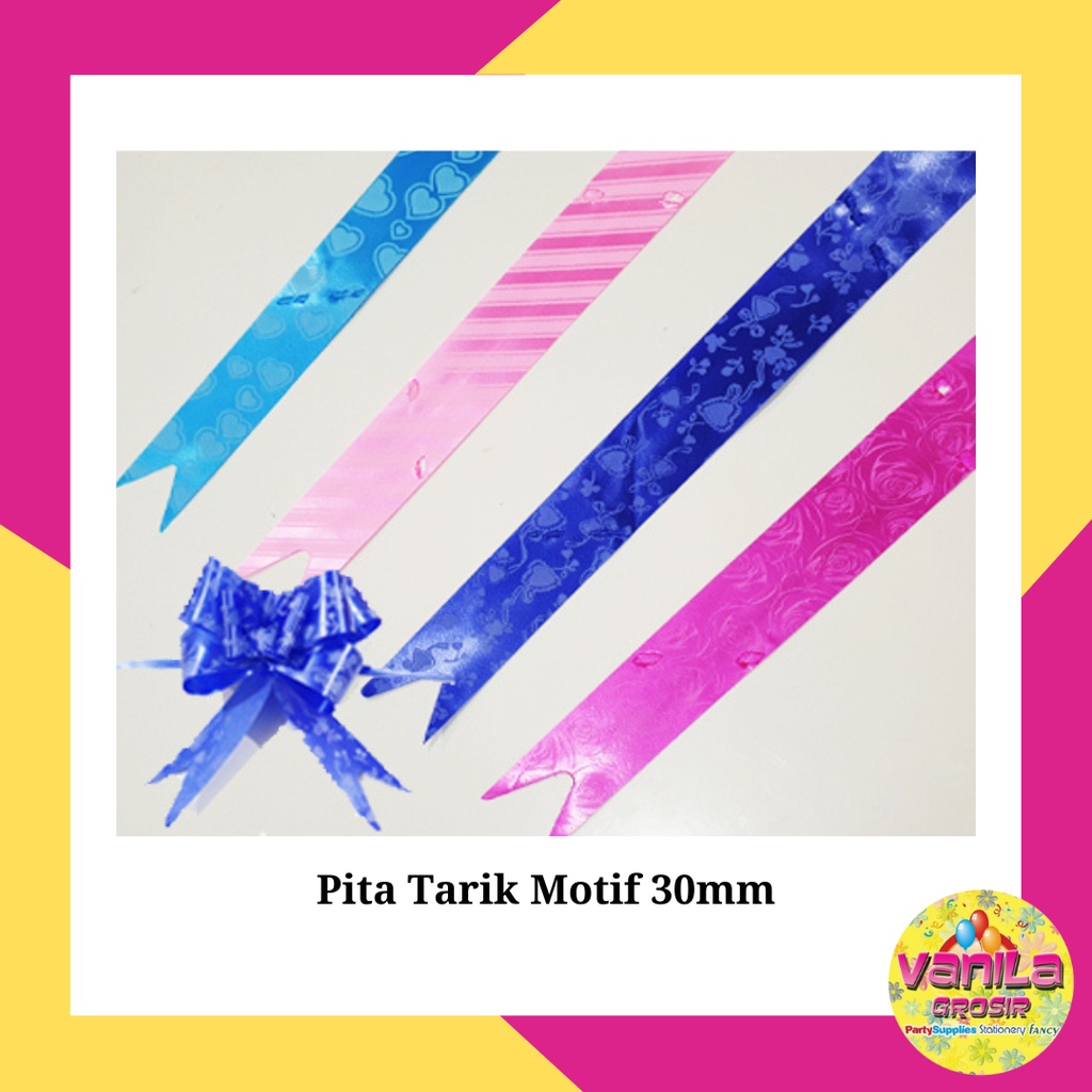

(200 Pcs) Pita Tarik Motif Uk 30MM, pita motif, pita serut, pita bingkisan, pita kado