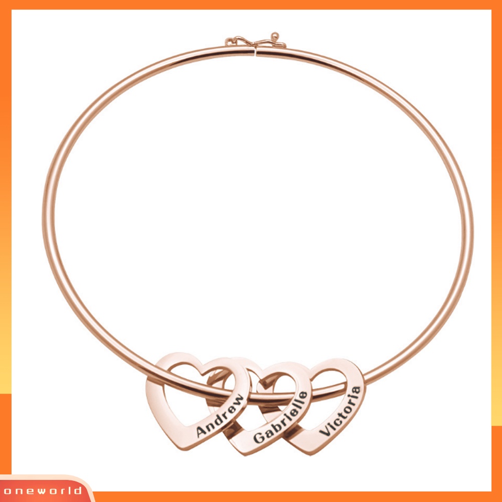 [WONE] Wanita Cinta Hati Ukir Nama Stainless Steel Gelang Bangle Perhiasan Hadiah
