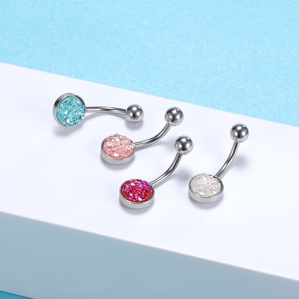 1set Cincin Perut Stainless Steel Set Tindik Pusar Akrilik 14g Belly Button Rings Multicolor Navel Rings Jewelry