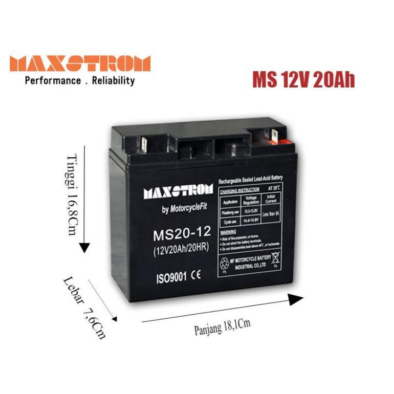 aki kering 12v 20ah/ aki kering genset 12v 20ah/ aki kering VRLA MAXSTROM 12V 20AH