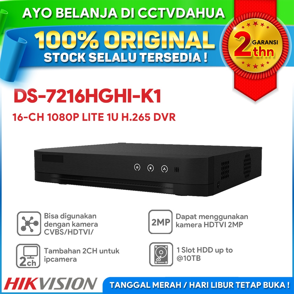 HIKVISION DS-7216HGHI-K1 DVR 16 CHANNEL 1080P 1U H.265 GARANSI RESMI