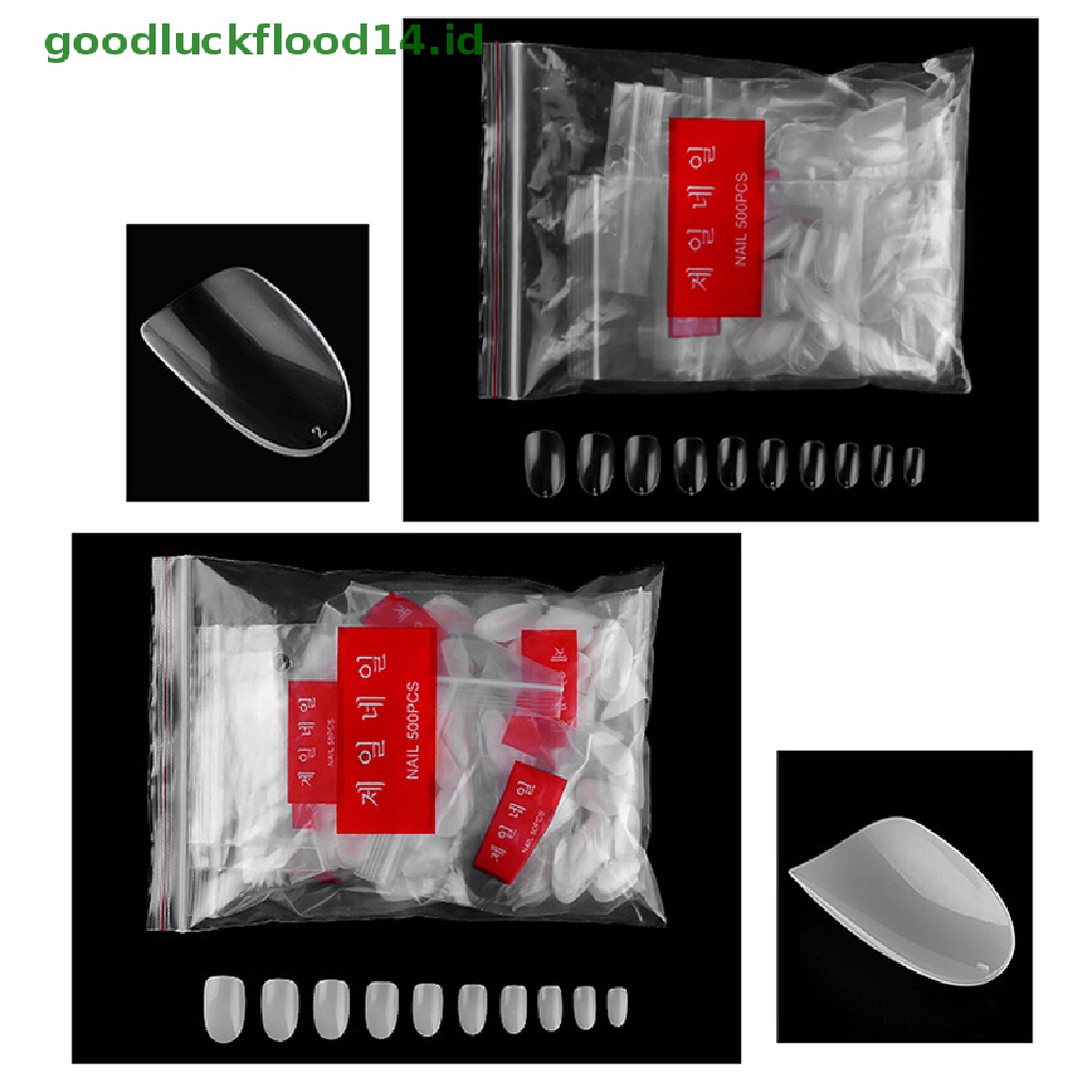 [GOOGFOUR] 500pcs Short Ellipse Full Cover Fake Kuku Palsu Tips Acrylic Gel Manicure Set [TOP]