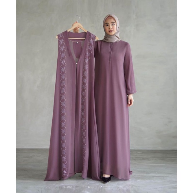 AILEEN SET 2IN1 - Gamis Free Outer Payet Premium Terbaru Ailin Maxy Dress