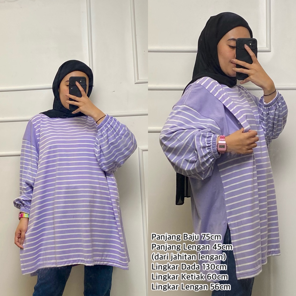 Kaos Oversize Wanita Lengan Panjang Alice Stripes Busui Femonritch