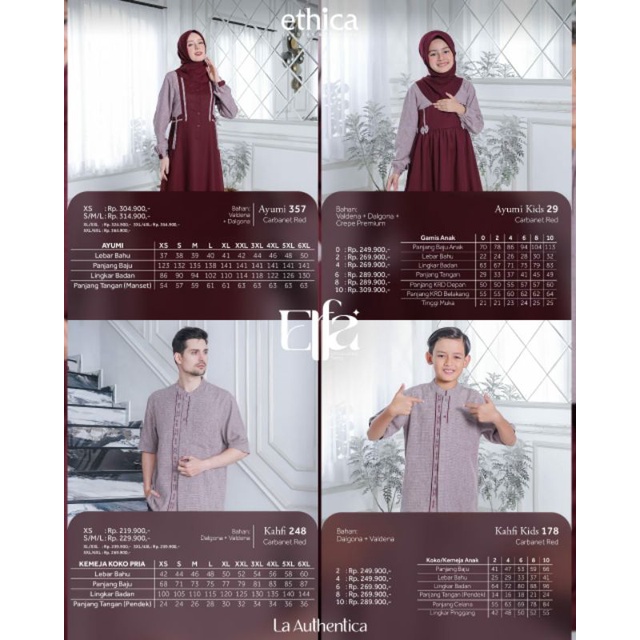 Ethica Elfa 273 Carbanet Red Ayumi 357 Ayumi Kids 29 Kahfi 248 Kahfi Kids 178 Baju Muslim Sarimbit Keluarga Family Series Terbaru Lebaran 2023