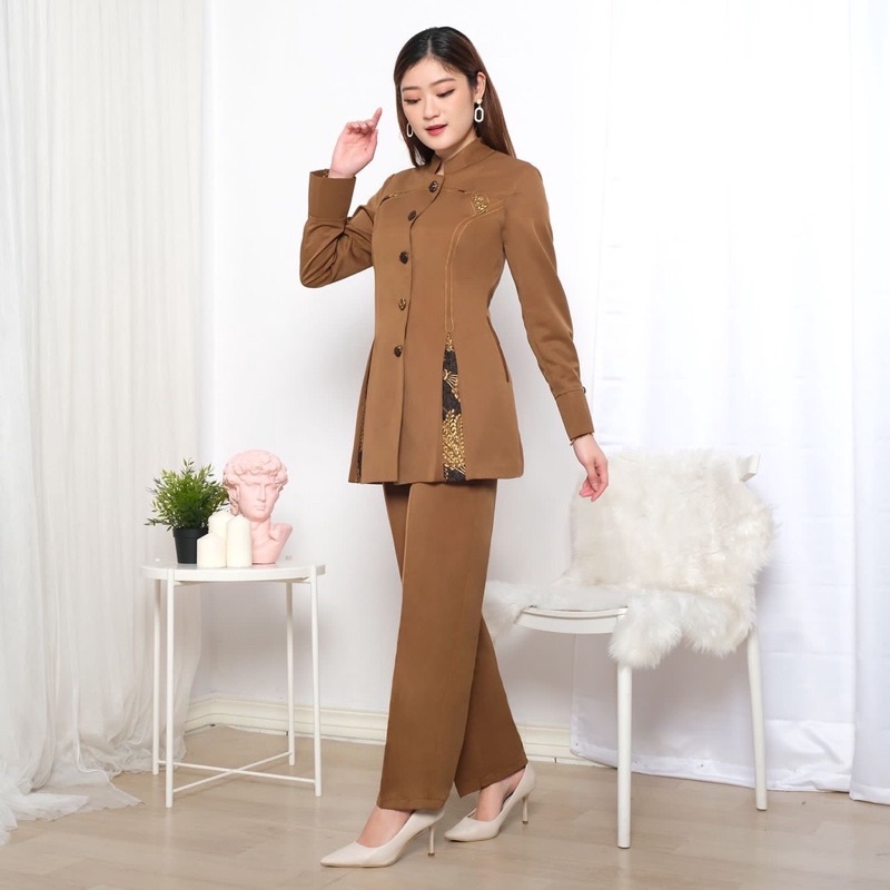 DYA369 Jas Blazer nita Lengan Panjang Detail Variasi Batik Set Celana Panjang / Rok Span Seragam