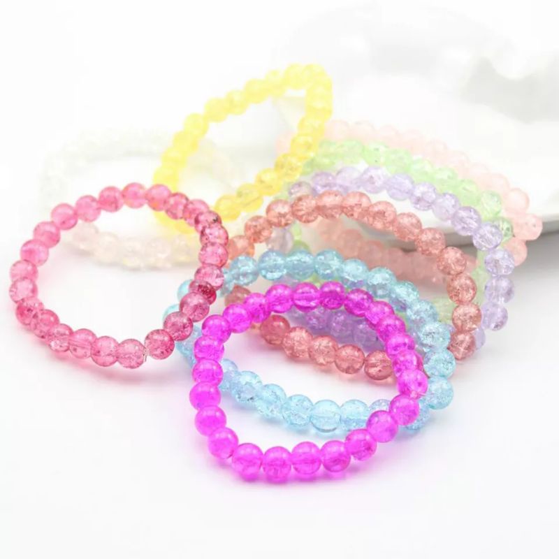 Gelang  Kristal Retak Kaca Multiwarna Bulet Perhiasan Tangan  Ukuran 8mm