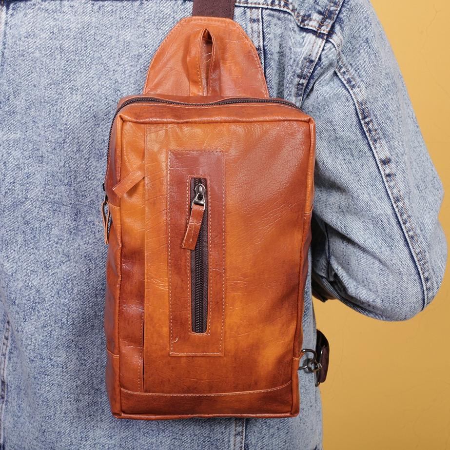 𝕺 Tas Selempang Pria / Waistbag Cowok / Sling Bag / Tas Bahu Desain Elegan Bahan Kulit PU ELLOSO ESL