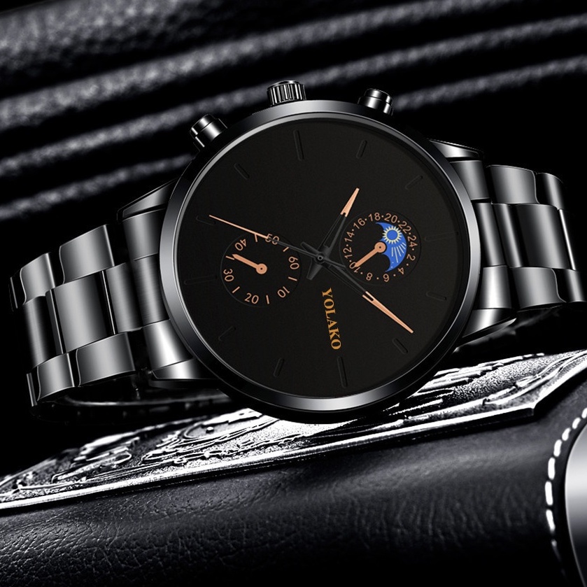 YOLAKO 01-Jam Tangan Pria Original FULL STAINLESS STEEL Jam Tangan Pria Luxury Stainless Steel Quartz Original Tahan Air Watch + Kotak Gratis/Jam Tangan Pria Import Murah Berkualitas/Jam Tangan Pria Original Import