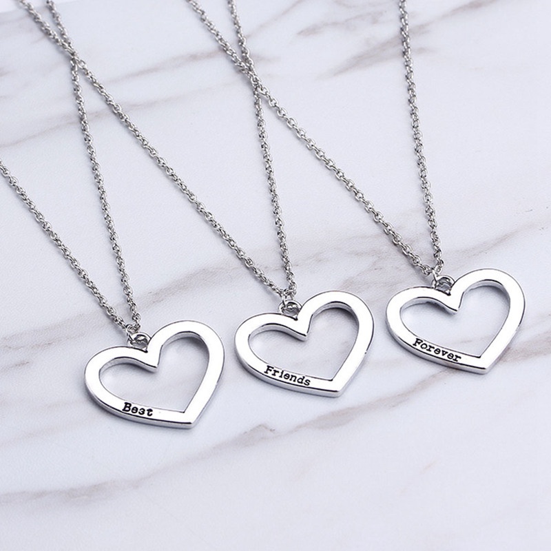 3 Pcs/Set Fashion Wanita Liontin Hati Sahabat Selamanya Kalung Set Hadiah Korea Surat Sederhana Kalung Tulang Selangka